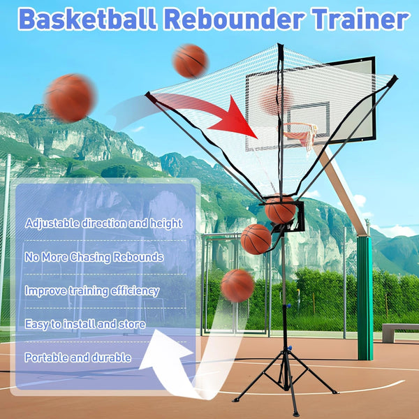 Adjustable Basketball Rebounder with 180° Rotating Return Track