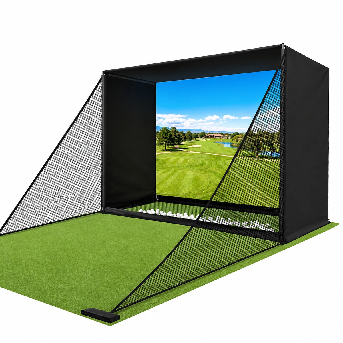 Golf Simulator Enclosure Net 10X8Ft Golf Practice Simulator with HD Impact Screen Kit & Sturdy EPE Foam-Filled Frame Golfs Cage Net with Safety Side Nets for Home Indoor Setup
