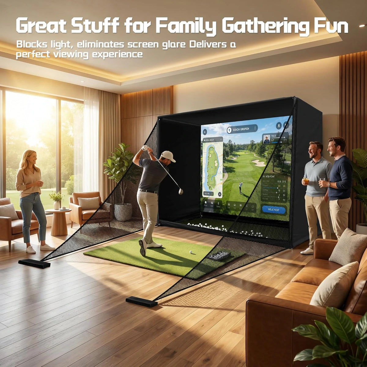 Golf Simulator Enclosure Net 10X8Ft Golf Practice Simulator with HD Impact Screen Kit & Sturdy EPE Foam-Filled Frame Golfs Cage Net with Safety Side Nets for Home Indoor Setup — product view 10