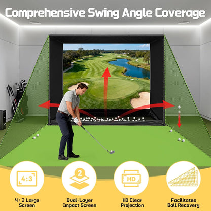 Golf Simulator Enclosure Net 10X8Ft Golf Practice Simulator with HD Impact Screen Kit & Sturdy EPE Foam-Filled Frame Golfs Cage Net with Safety Side Nets for Home Indoor Setup — product view 7