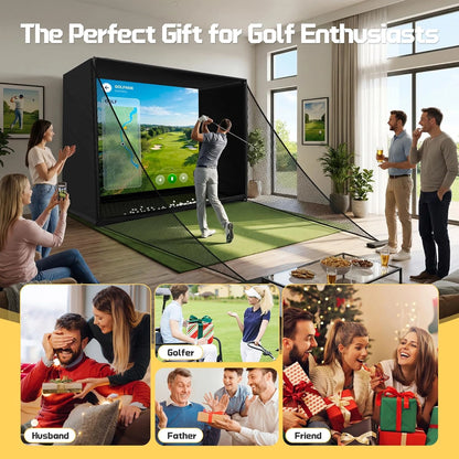 Golf Simulator Enclosure Net 10X8Ft Golf Practice Simulator with HD Impact Screen Kit & Sturdy EPE Foam-Filled Frame Golfs Cage Net with Safety Side Nets for Home Indoor Setup — product view 9