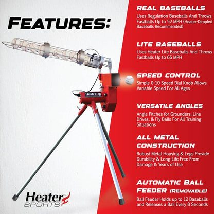 Sports Heavy-Duty Baseball Pitching Machine W/Bonus Ball Feeder - Accurate & Adjustable Pitching Machine for Kids, Teens, and Adults | Ideal for Baseball Training and Practice Sessions — product view 2