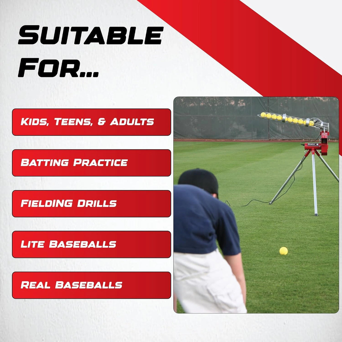 Sports Heavy-Duty Baseball Pitching Machine W/Bonus Ball Feeder - Accurate & Adjustable Pitching Machine for Kids, Teens, and Adults | Ideal for Baseball Training and Practice Sessions — product view 3