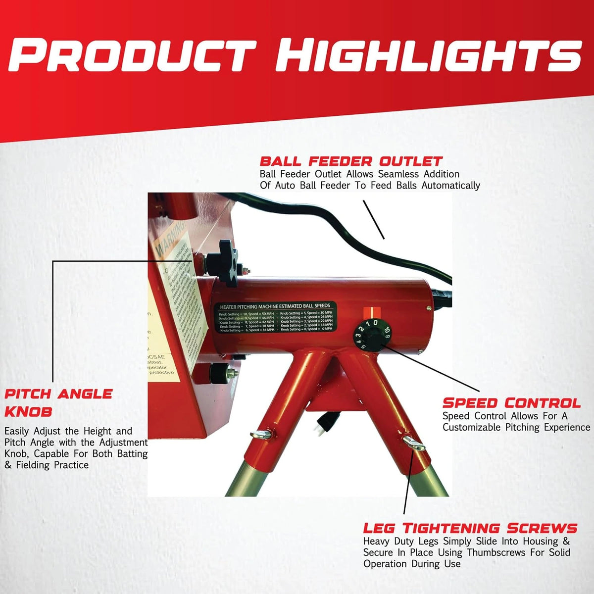 Sports Heavy-Duty Baseball Pitching Machine W/Bonus Ball Feeder - Accurate & Adjustable Pitching Machine for Kids, Teens, and Adults | Ideal for Baseball Training and Practice Sessions — product view 4